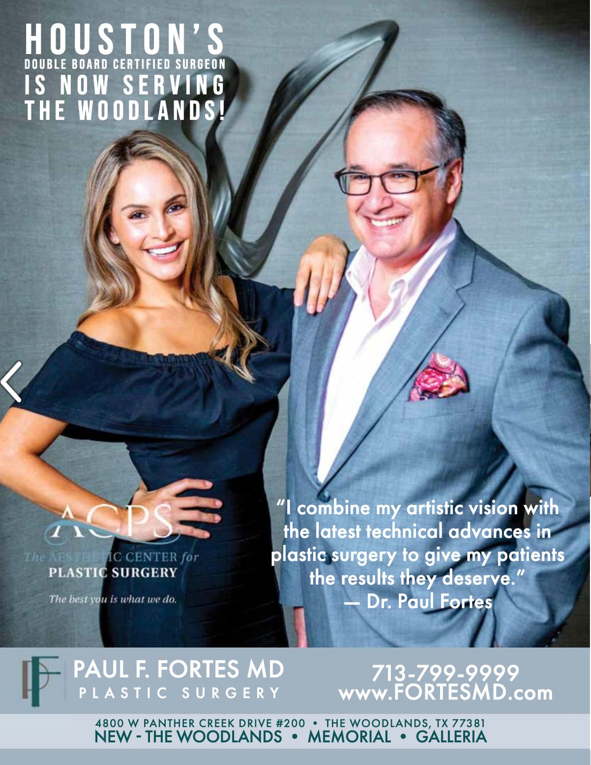 Plastic surgery announcement featuring Dr. Paul Fortes.