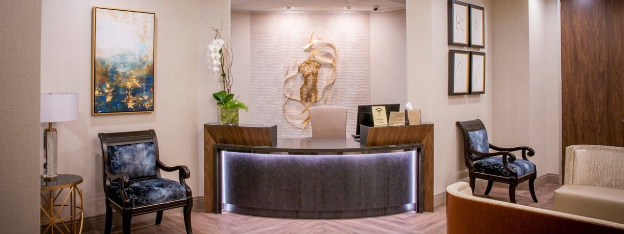 Modern reception area with stylish decor.