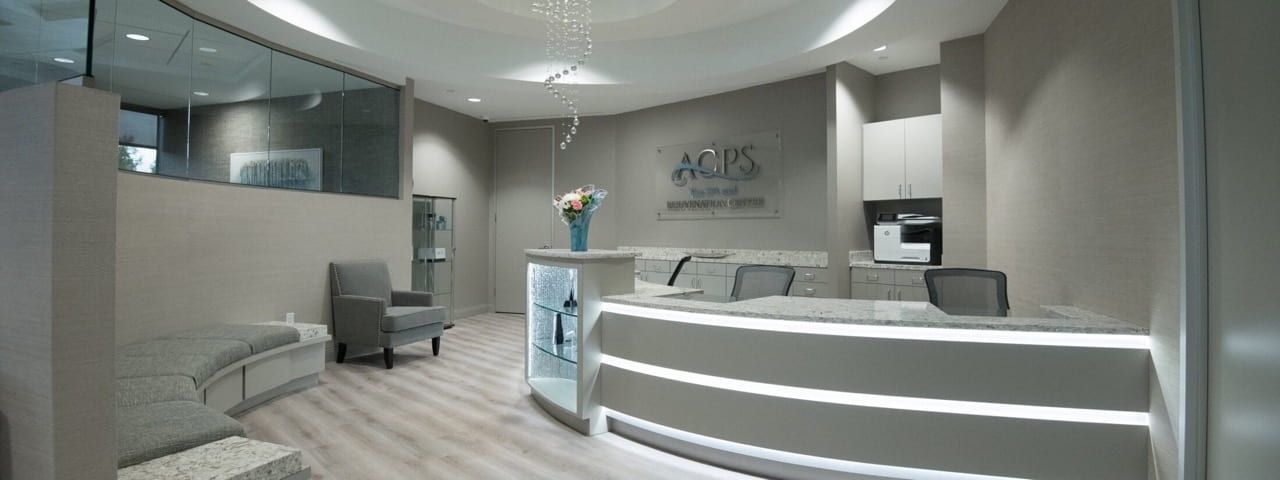 Modern medical office reception area interior design.
