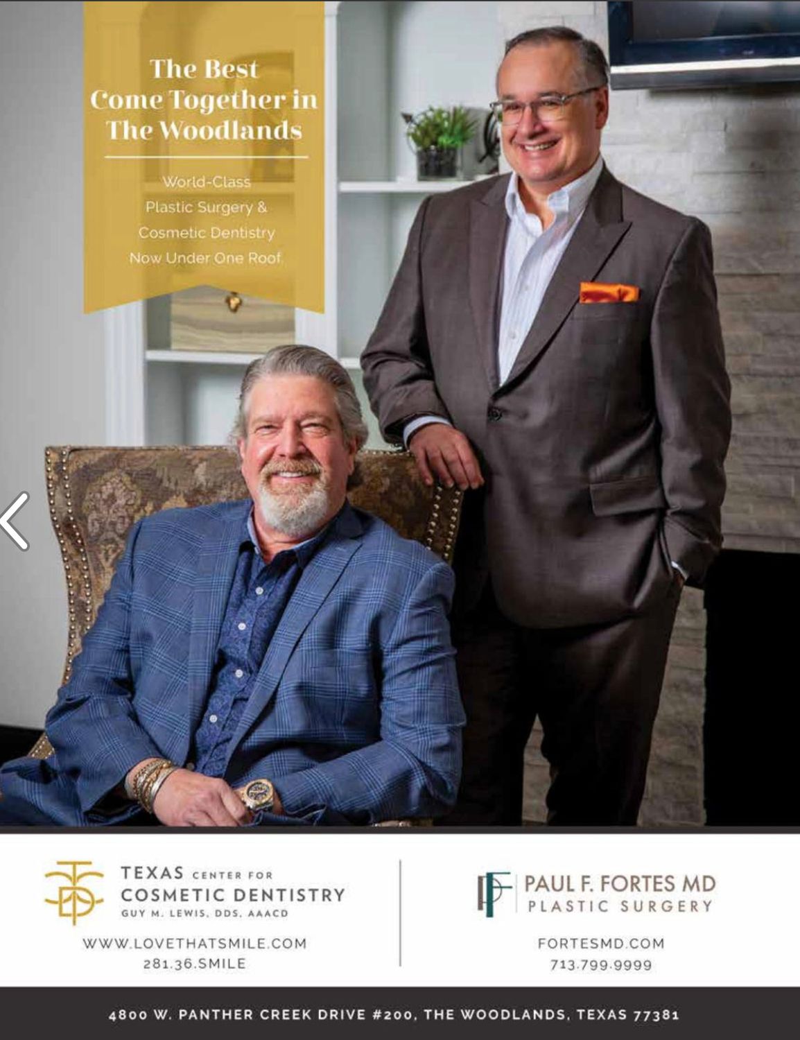 Cosmetic dentistry and plastic surgery partnership promotional image.